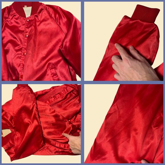 Vintage red 80s satin bomber windbreaker, size L "Infrared Scanning Inc." jacket - Picture 6 of 9